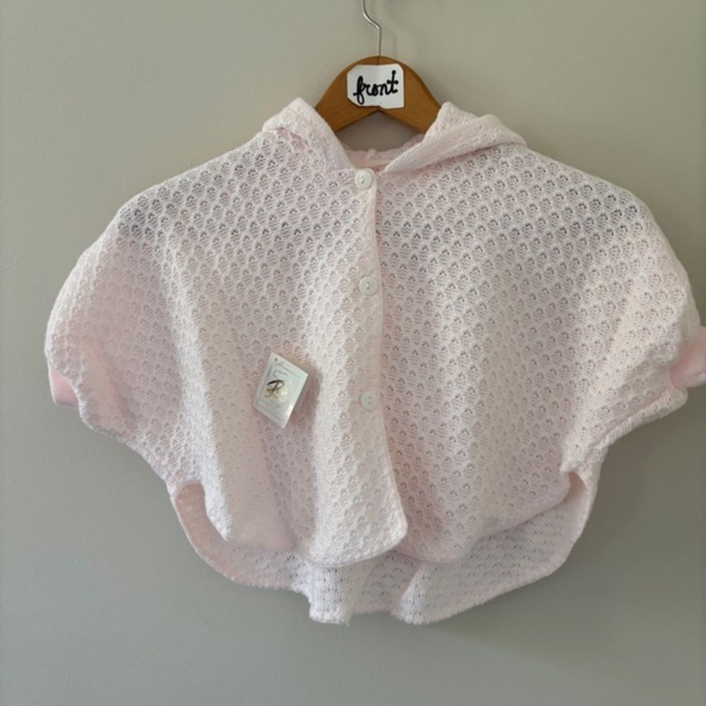 Renzo Vintage Light Pink Knit Poncho with Hoodie NWT girls sz 6/9 mo